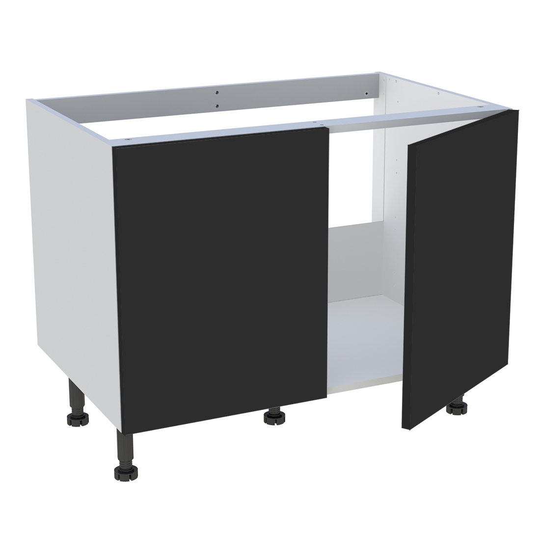 Meuble bas cuisine 2 portes pour évier timbre H. 72,6 cm x L. 90 cm  - Noir mat