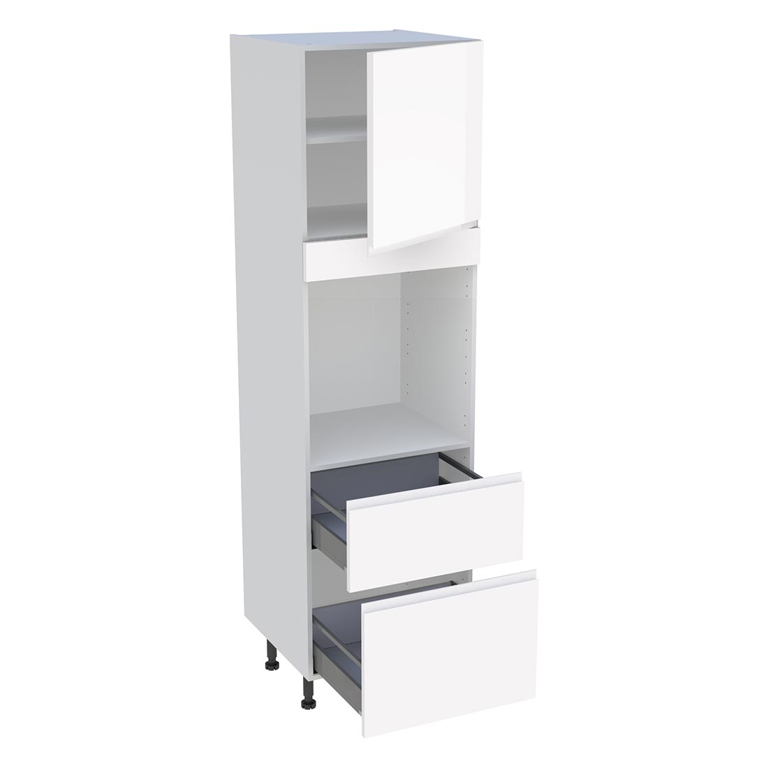Colonne cuisine 1 porte, 2 casseroliers H. 216,6 cm x L. 60 cm - CF1P2C60 - Blanc brillant sans poignée