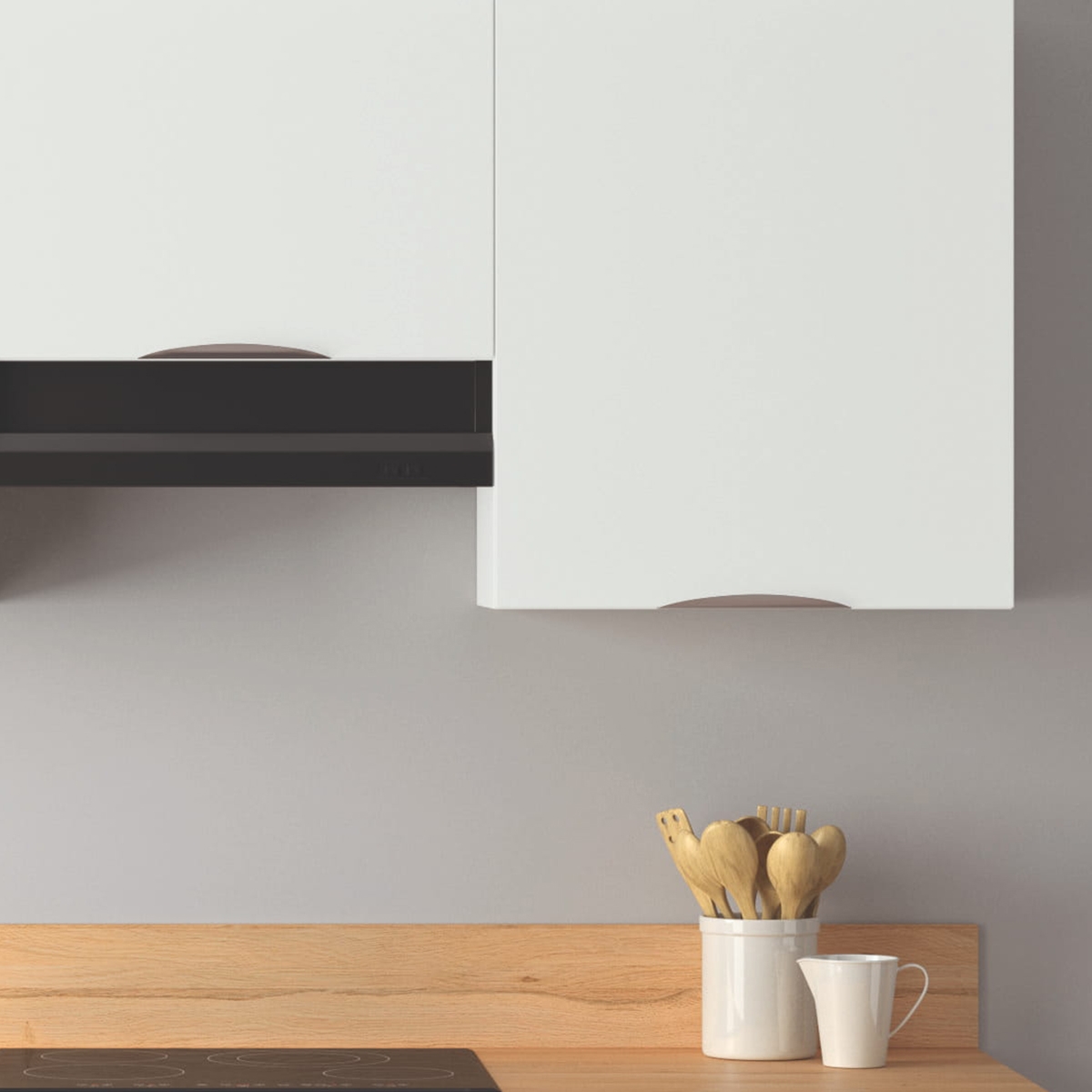 Cuisine complète Bois et Blanc mat 240 cm avec meuble hotte