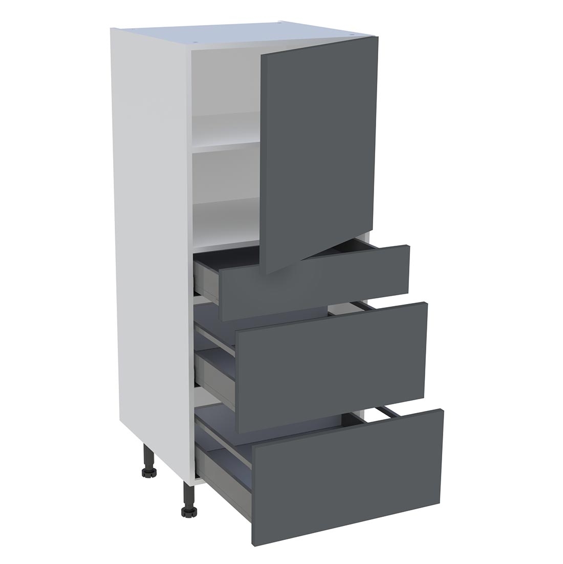 Demi colonne cuisine 1 porte, 1 tiroir, 2 casseroliers H. 129,6 cm x L. 60 cm - Gris ardoise mat