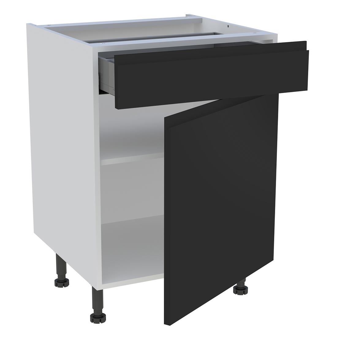 Meuble bas cuisine 1 porte, 1 tiroir H. 87 cm x L. 60 cm - Noir mat sans poignée