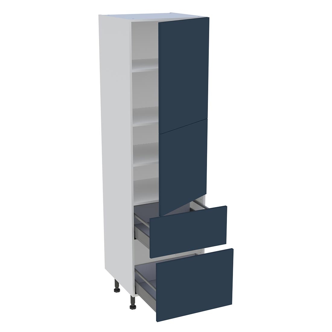 Colonne cuisine 2 portes, 2 casseroliers H. 216,6 cm x L. 60 cm - Bleu nuit mat