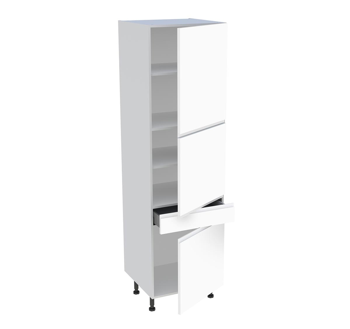 Colonne cuisine 3 portes, 1 tiroir H. 216,6 cm x L. 60 cm - Blanc mat sans poignée