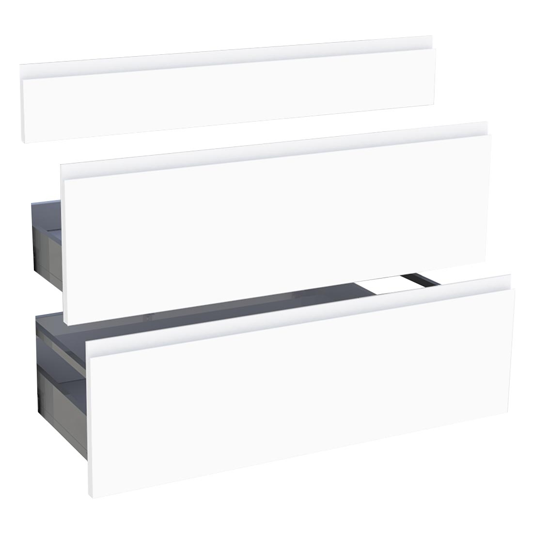 Kit façade meuble cuisine Blanc Mat Sans Poignée 1 faux tiroir, 2 casseroliers H. 71,7 cm L. 89,7 cm