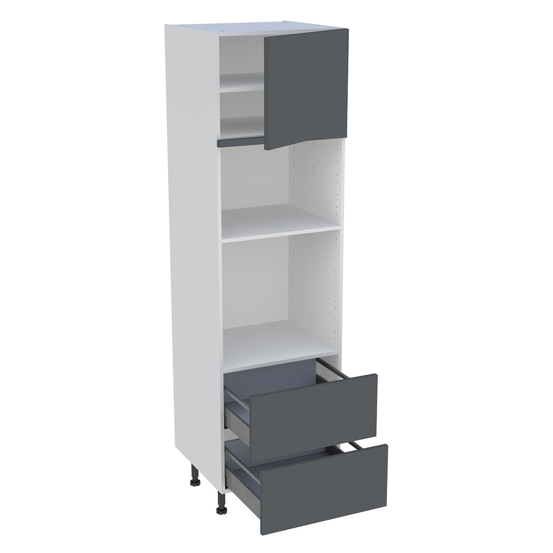 Colonne cuisine 1 porte, 2 casseroliers H. 216,6 cm x L. 60 cm - Gris ardoise mat