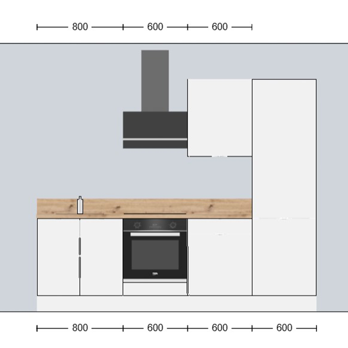 Cuisine complète Blanc mat 260 cm avec meuble colonne