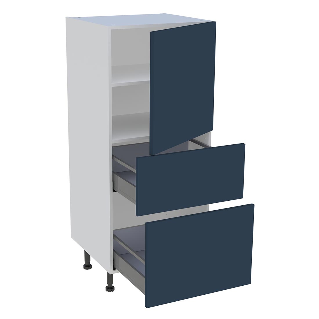 Demi colonne cuisine 1 porte, 2 casseroliers H. 129,6 cm x L. 60 cm - Bleu nuit mat