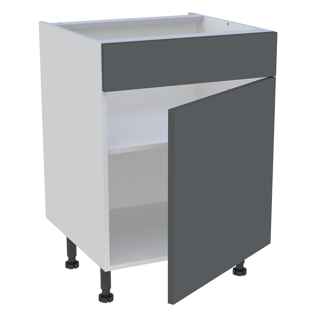 Meuble bas cuisine 1 porte, 1 faux tiroir H. 87 cm x L. 60 cm - Gris ardoise mat