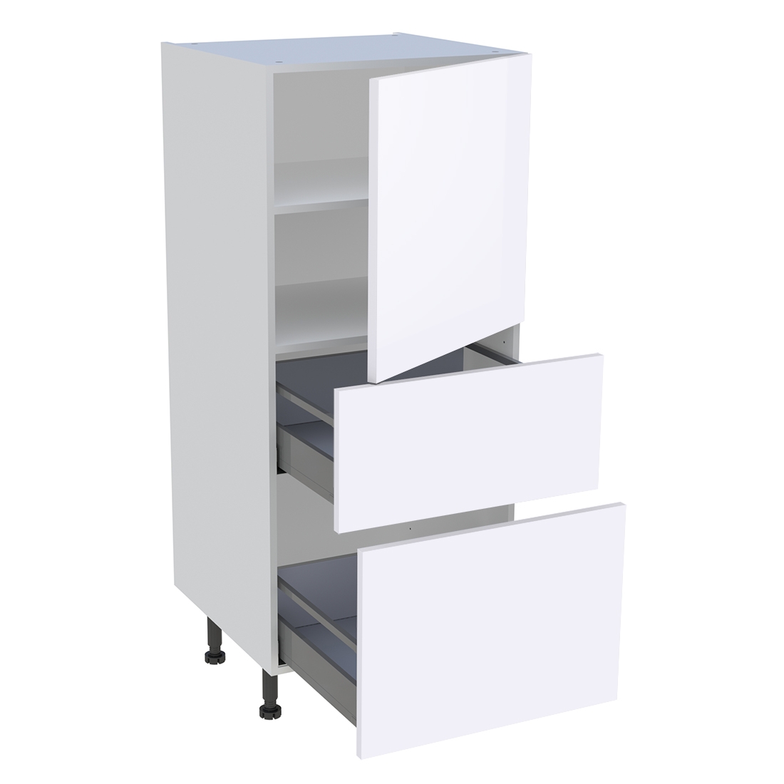 Demi colonne cuisine 1 porte, 2 casseroliers H. 129,6 cm x L. 60 cm - Blanc brillant