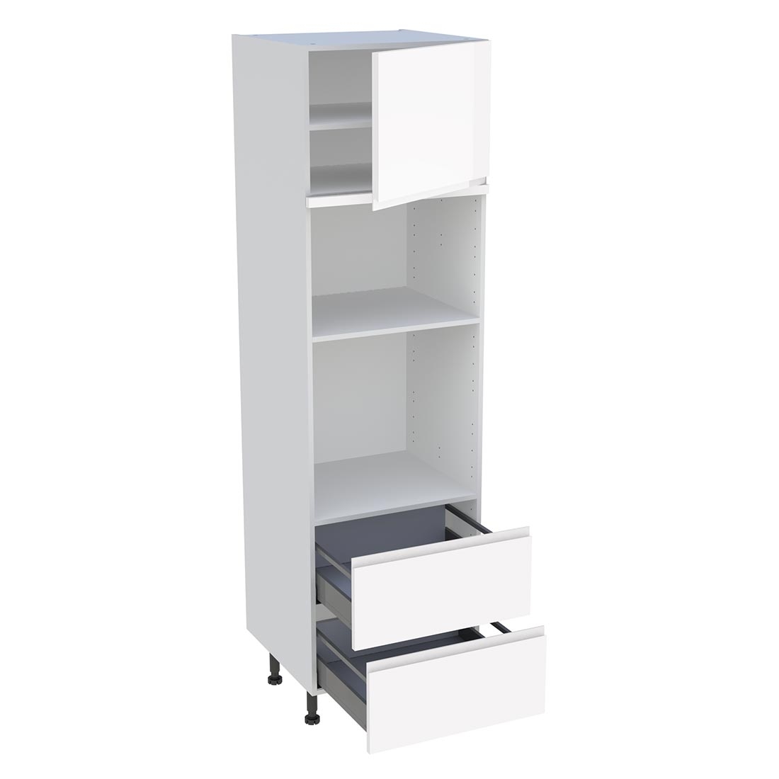 Colonne cuisine 1 porte, 2 casseroliers H. 216,6 cm x L. 60 cm - Blanc brillant sans poignée