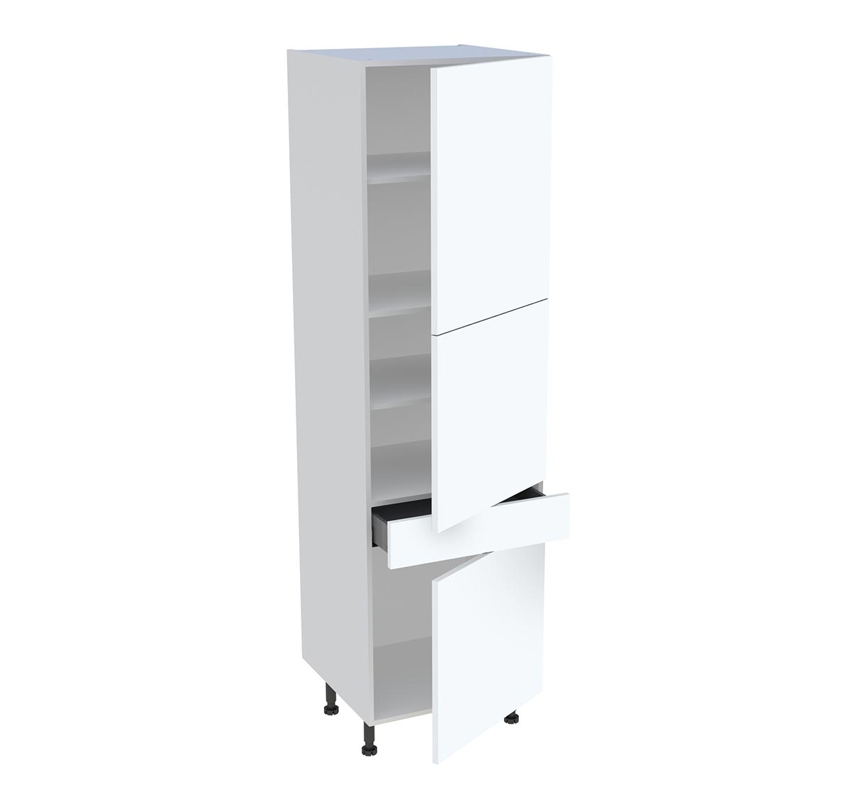 Colonne cuisine 3 portes, 1 tiroir H. 216,6 cm x L. 60 cm - Blanc mat