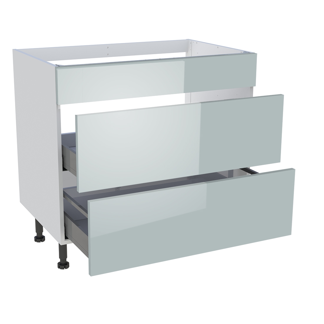 Meuble bas cuisson cuisine 1 faux tiroir, 2 casseroliers H. 87 cm x L. 90 cm - Gris cendre brillant