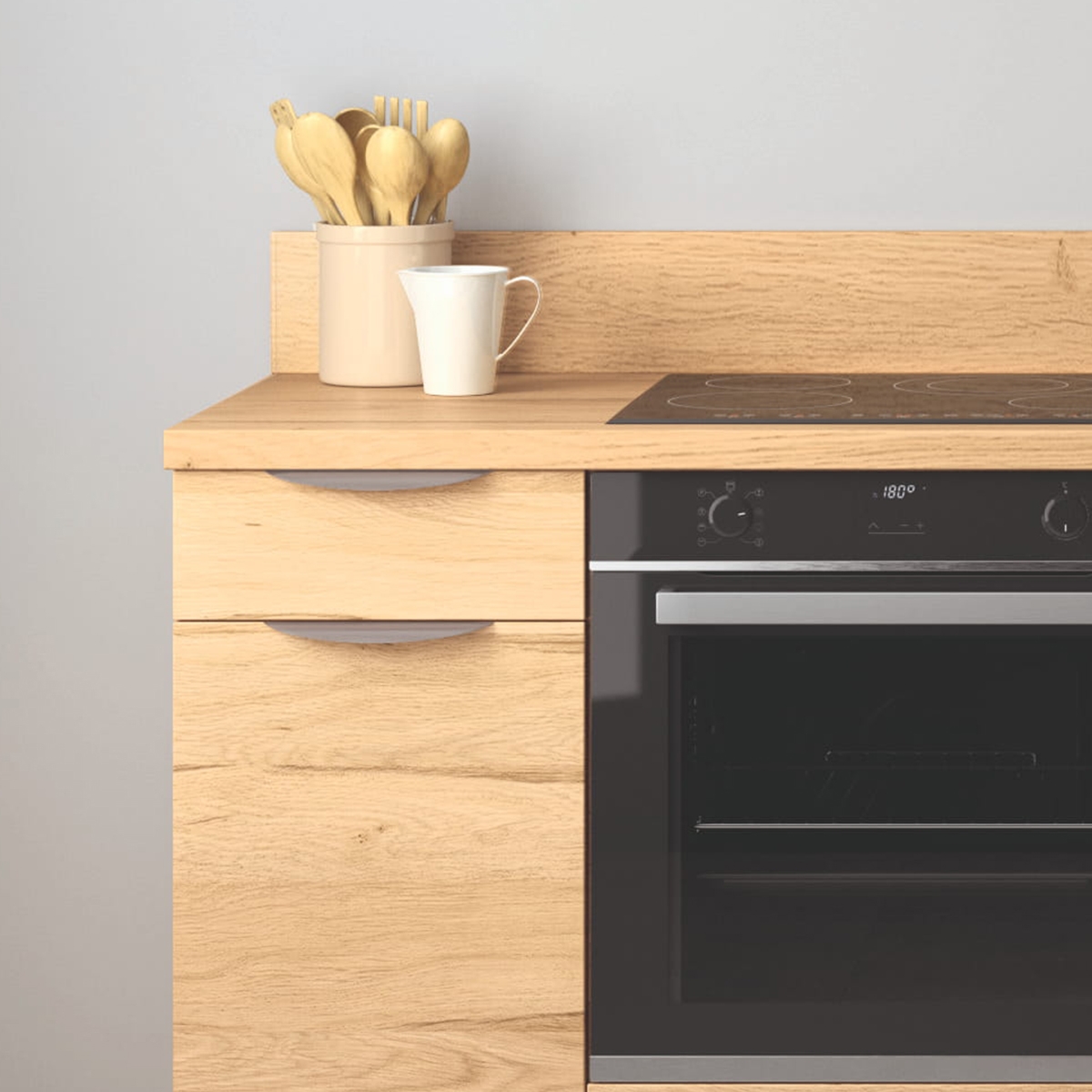 Cuisine complète Bois et Blanc mat 220 cm
