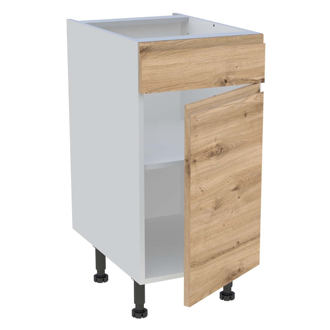 Meuble bas cuisine 1 porte, 1 faux tiroir H. 87 cm x L. 40 cm - Chêne naturel sans poignée