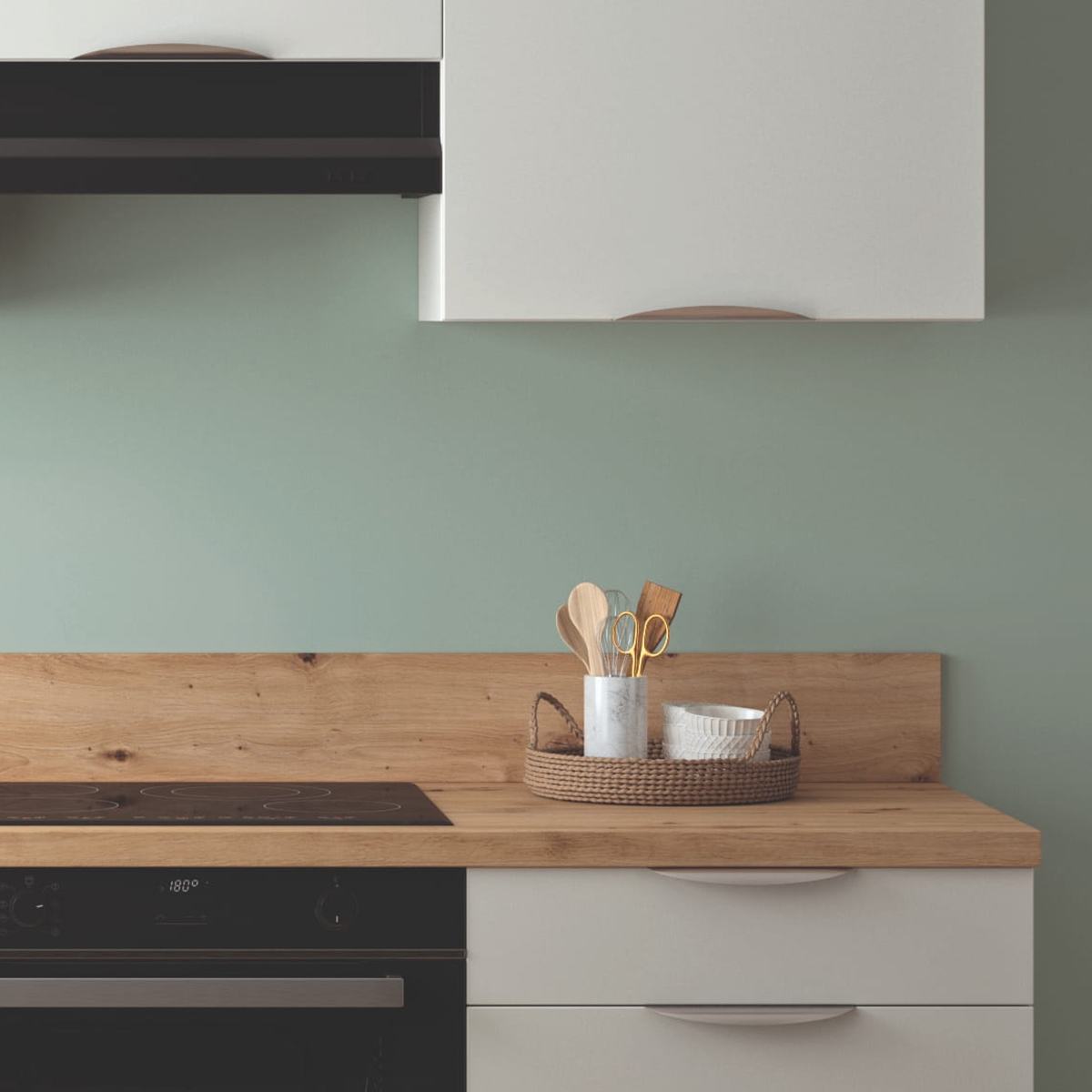 Cuisine complète Blanc mat 240 cm avec meuble hotte