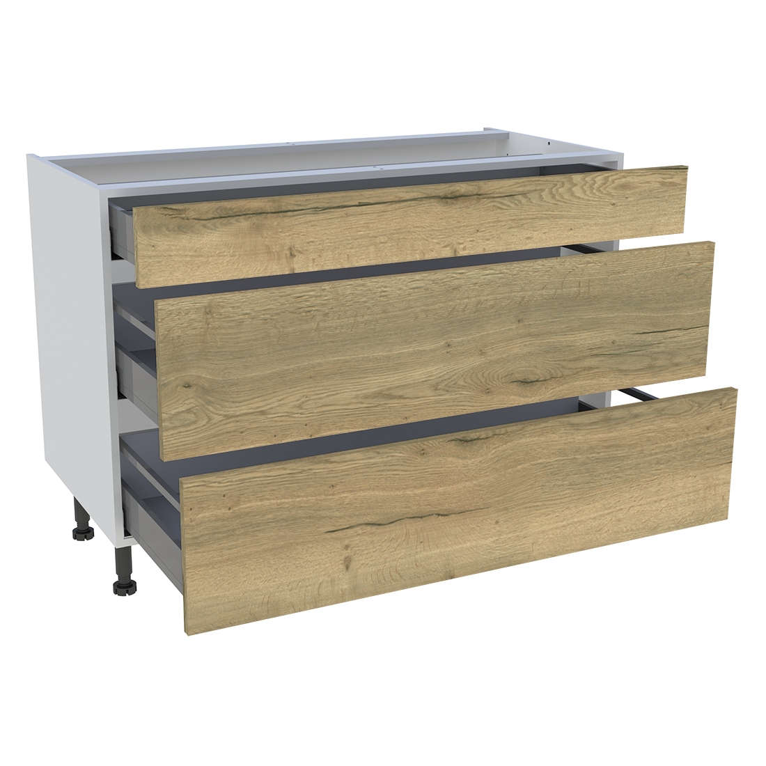 Meuble bas cuisine 1 tiroir, 2 casseroliers H. 87 cm x L. 120 cm - Chêne structuré