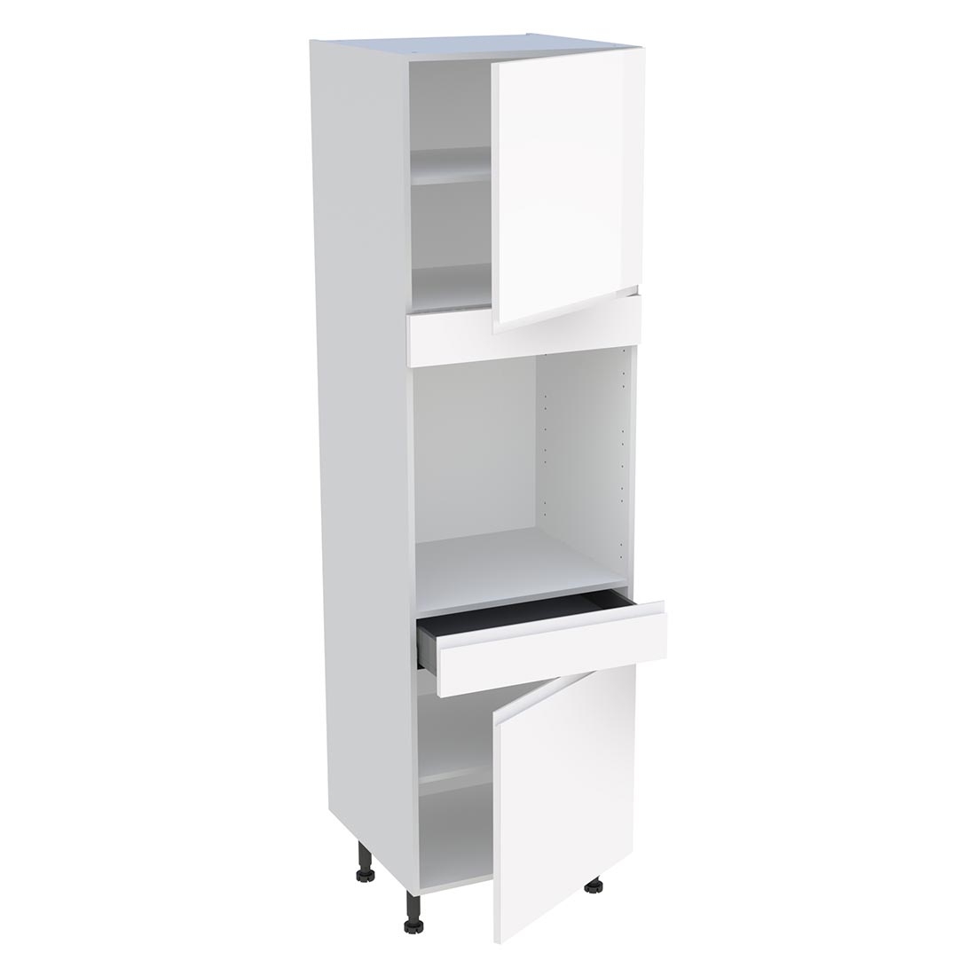 Colonne cuisine 2 portes, 1 tiroir H. 216,6 cm x L. 60 cm - Blanc brillant sans poignée