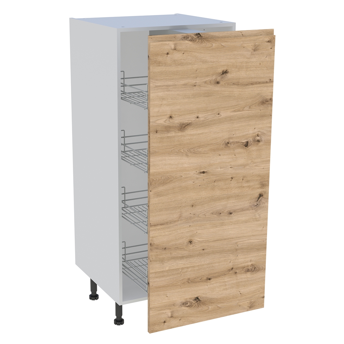 Demi colonne cuisine 1 porte H. 129,6 cm x L. 60 cm - Chêne naturel sans poignée
