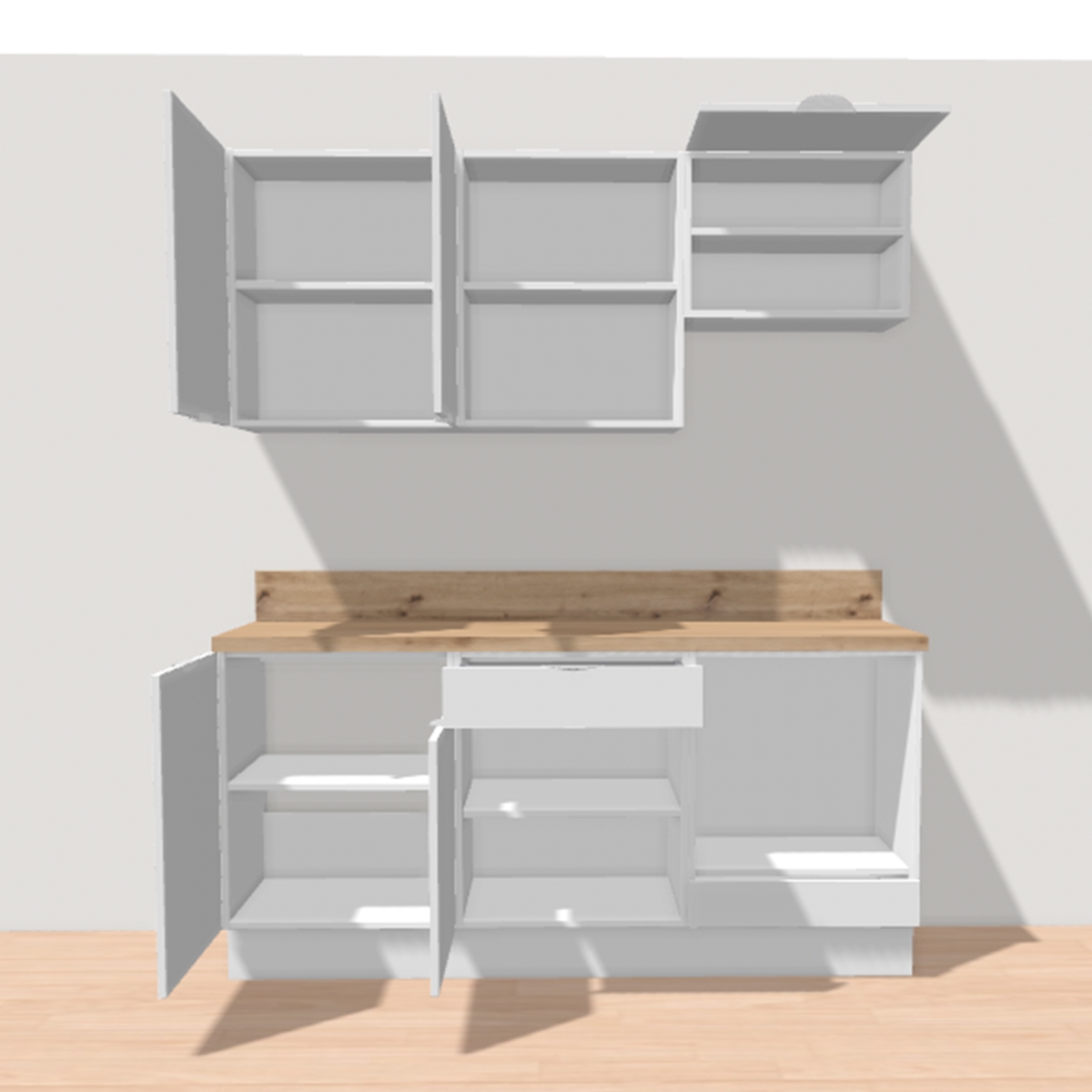 Cuisine complète Bois et Blanc mat 180 cm avec meuble four - Avec Plan de travail et Crédence