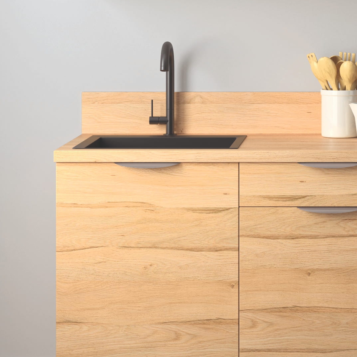 Cuisine complète Bois et Blanc mat 180 cm avec meuble micro-ondes