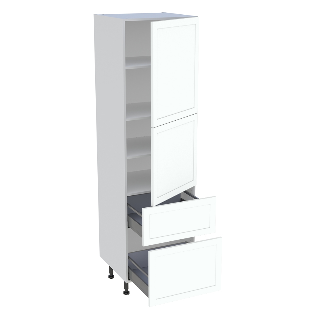 Colonne cuisine 2 portes, 2 casseroliers H. 216,6 cm x L. 60 cm - Blanc cadre