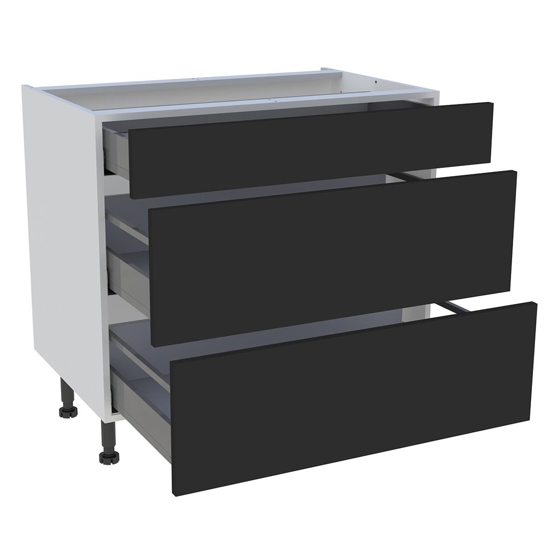 Meuble bas cuisine 1 tiroir, 2 casseroliers H. 87 cm x L. 90 cm - Noir mat