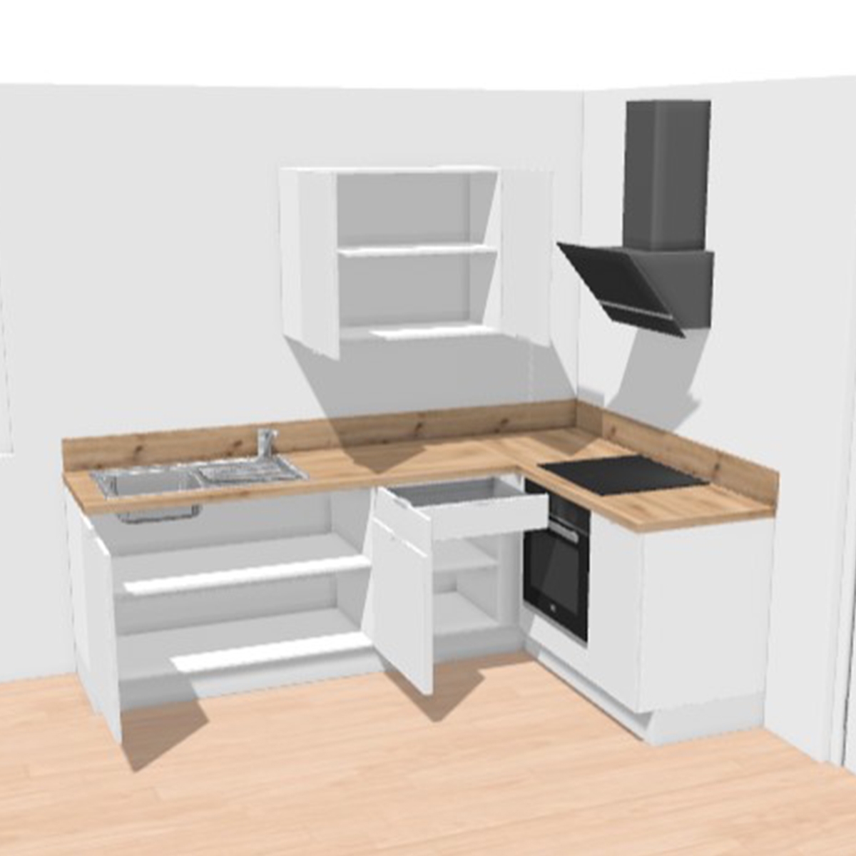Cuisine complète en angle four à droite Bois et Vert mat 280 cm