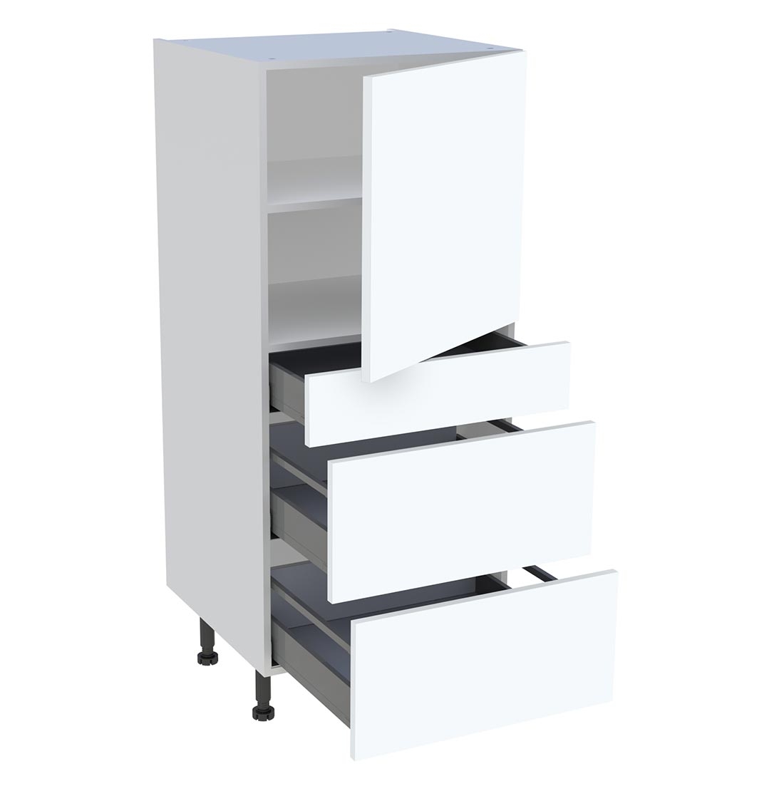 Demi colonne cuisine 1 porte, 1 tiroir, 2 casseroliers H. 129,6 cm x L. 60 cm - Blanc mat