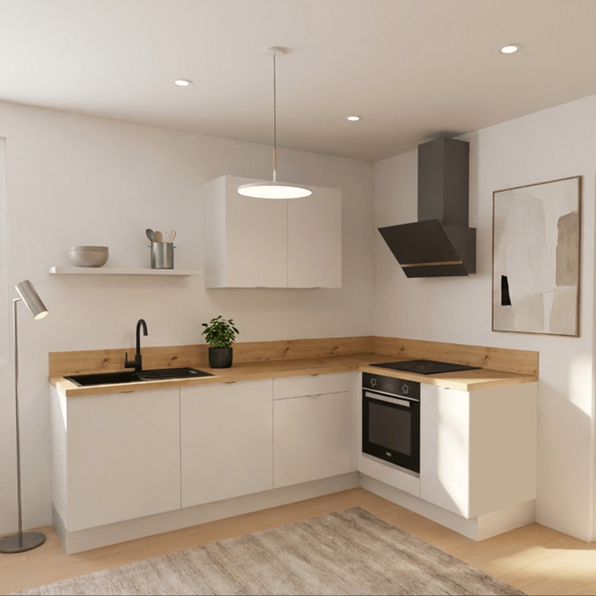 Cuisine complète en angle four à droite Blanc mat 280 cm