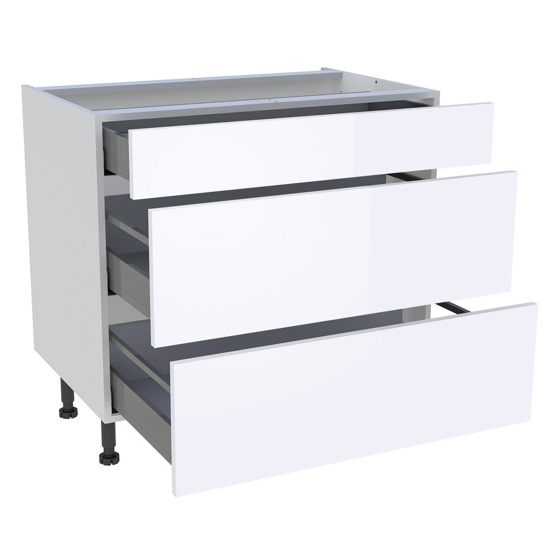 Meuble bas cuisine 1 tiroir, 2 casseroliers H. 87 cm x L. 90 cm - Blanc brillant