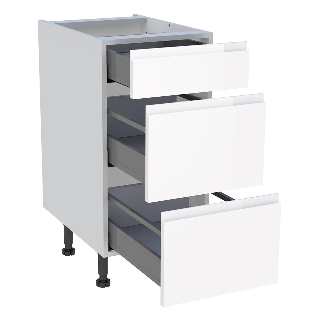Meuble bas cuisine 1 tiroir, 2 casseroliers H. 87 cm x L. 40 cm - Blanc brillant sans poignée