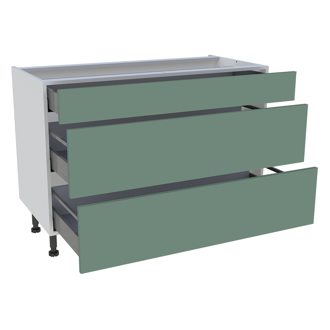 Meuble bas cuisine 1 tiroir, 2 casseroliers H. 87 cm x L. 120 cm - Vert sauge mat
