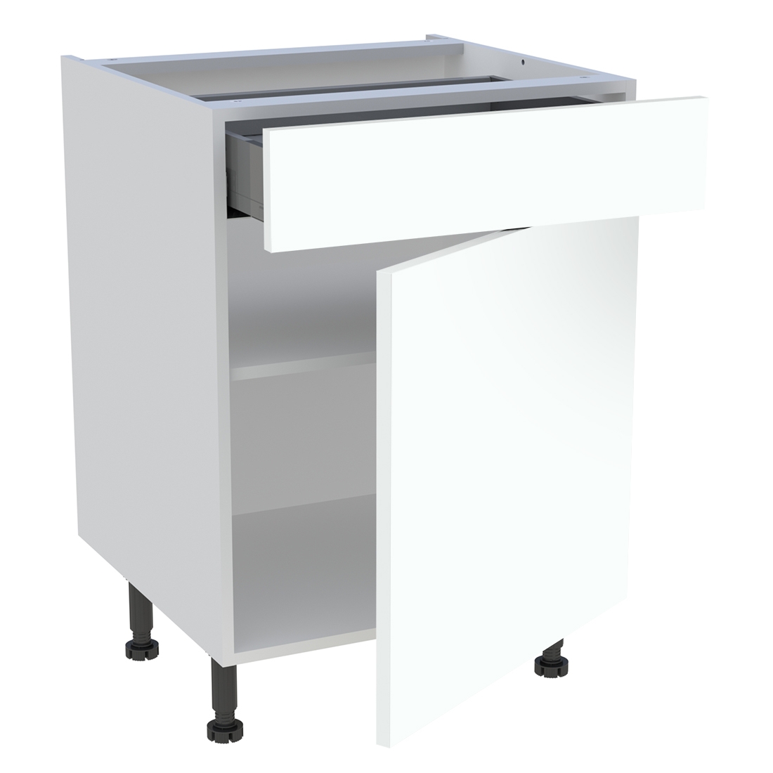 Meuble bas cuisine 1 porte, 1 tiroir H. 87 cm x L. 60 cm - Blanc chaud mat