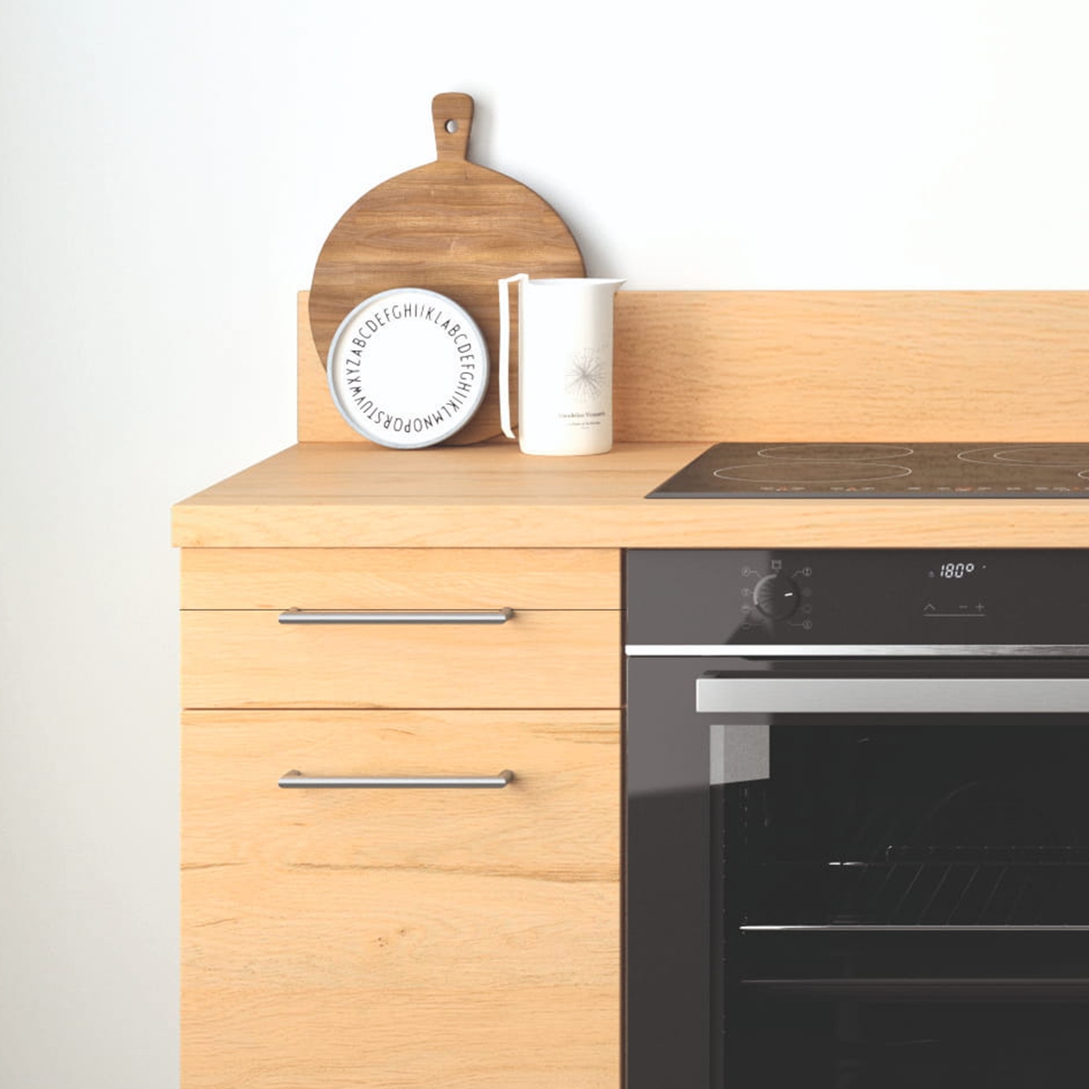 Cuisine complète Bois et Vert mat 220 cm - Avec Plan de travail et Crédence