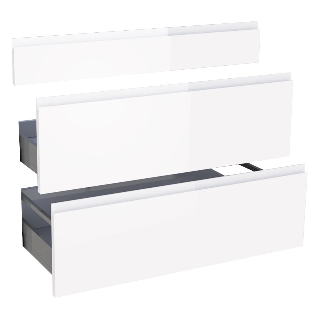 Kit façade meuble cuisine Blanc Brillant Sans Poignée 1 faux tiroir, 2 casseroliers H. 71,7 cm L. 89,7 cm