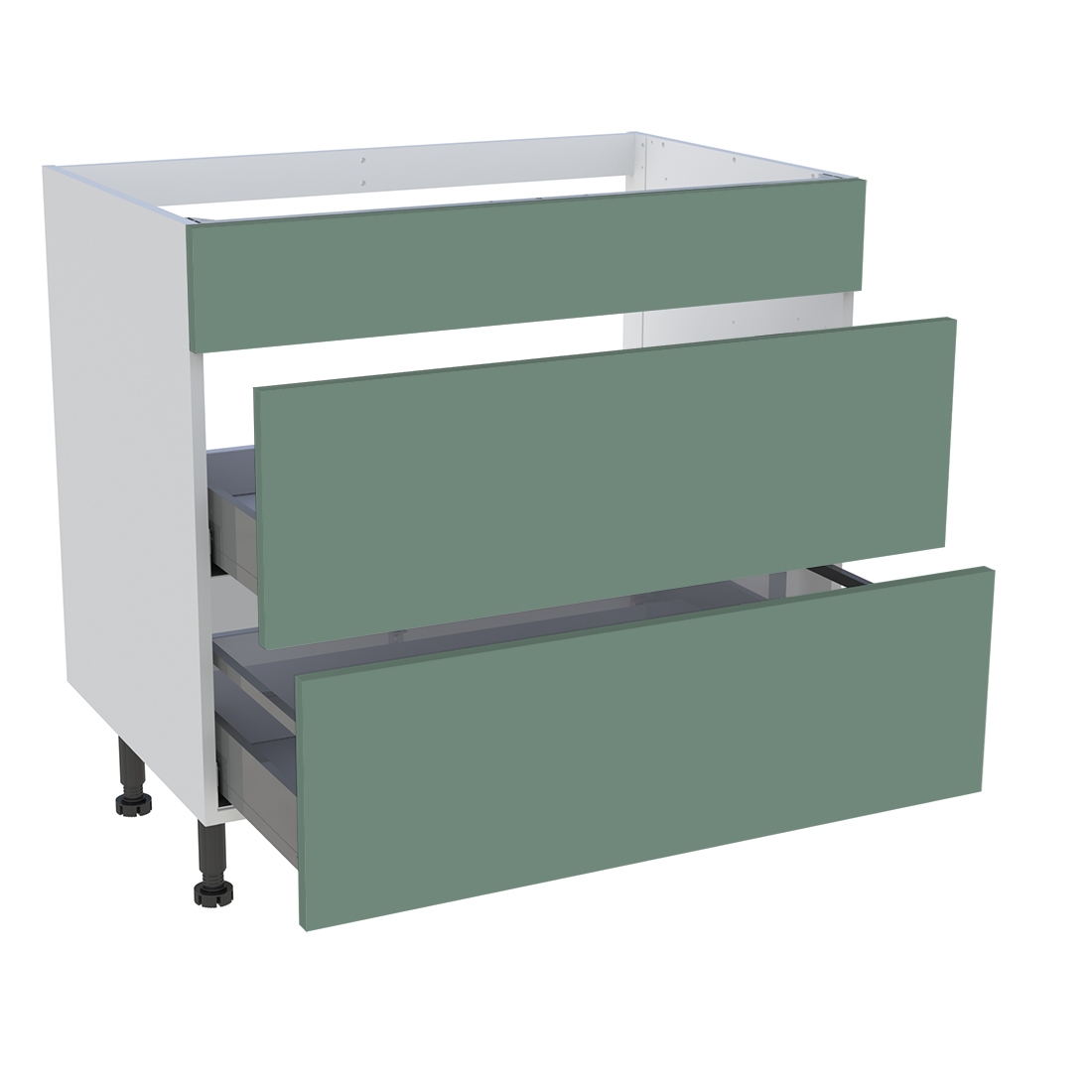 Meuble bas cuisson cuisine 1 faux tiroir, 2 casseroliers H. 87 cm x L. 90 cm - Vert sauge mat