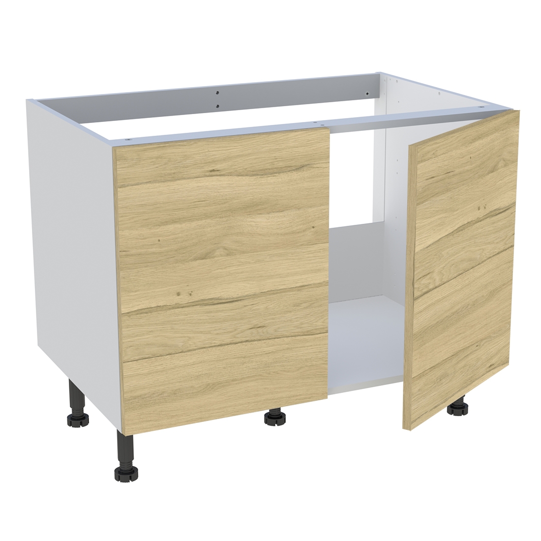 Meuble bas cuisine 2 portes pour évier timbre H. 72,6 cm x L. 90 cm  - Chêne clair