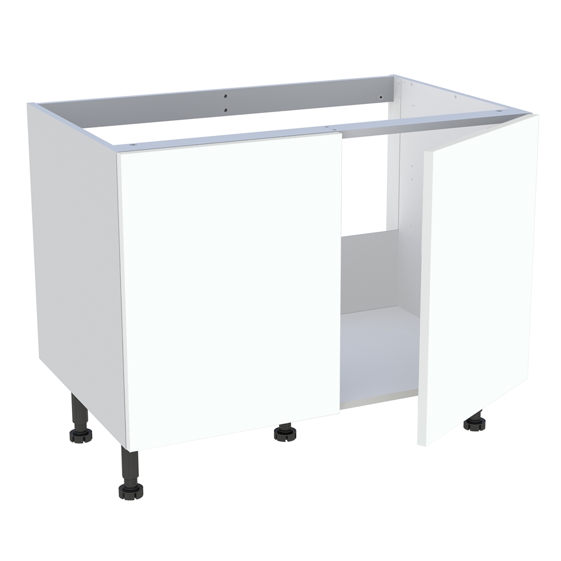 Meuble bas cuisine 2 portes pour évier timbre H. 72,6 cm x L. 90 cm  - Blanc chaud mat