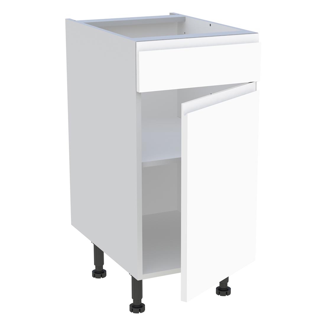 Meuble bas cuisine 1 porte, 1 faux tiroir H. 87 cm x L. 40 cm - Blanc mat sans poignée