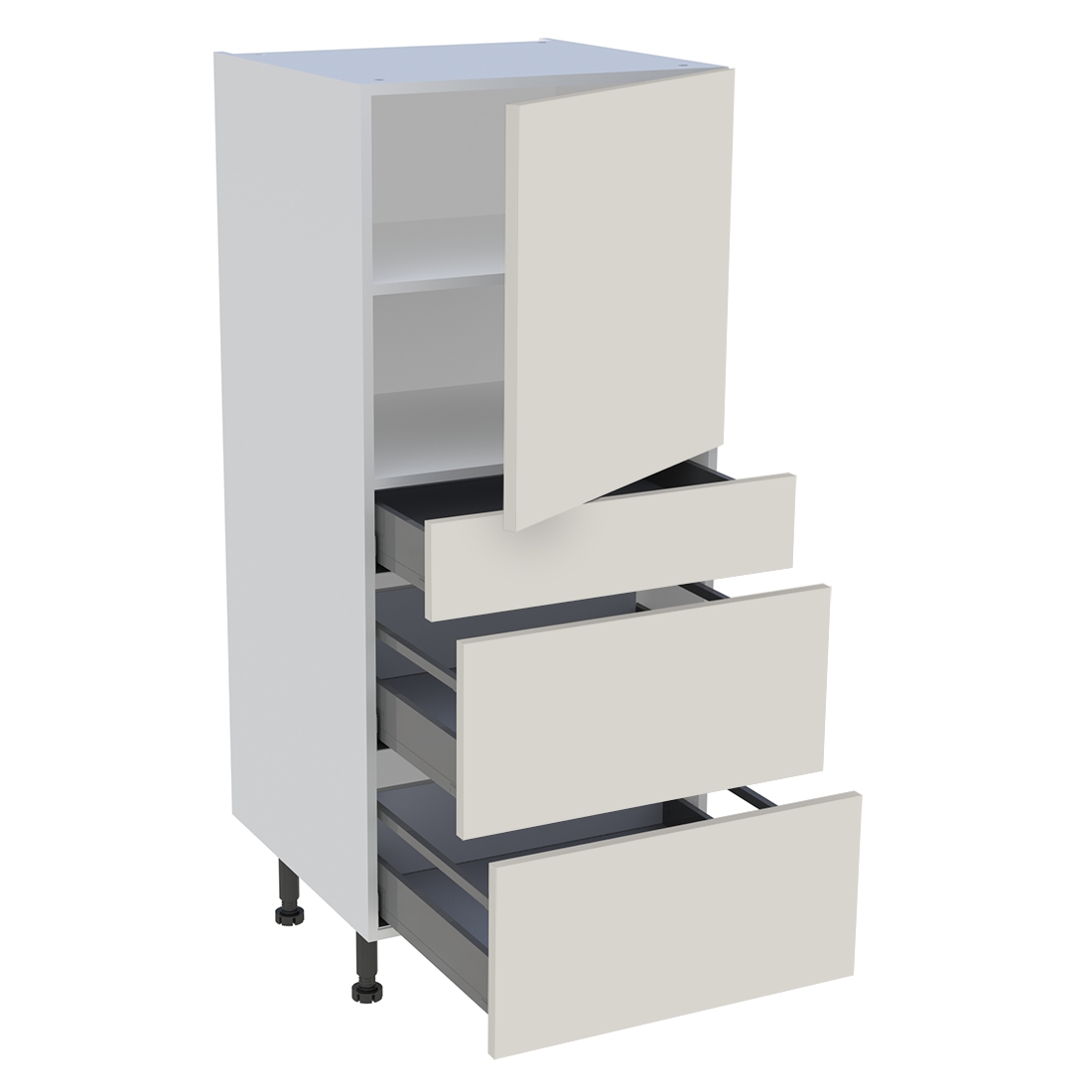 Demi colonne cuisine 1 porte, 1 tiroir, 2 casseroliers H. 129,6 cm x L. 60 cm - Lin mat