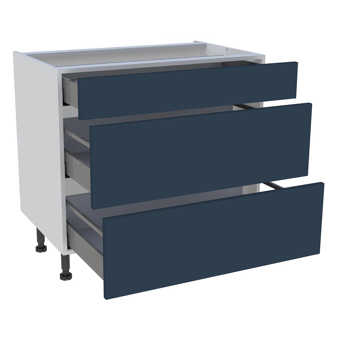 Meuble bas cuisine 1 tiroir, 2 casseroliers H. 87 cm x L. 90 cm - Bleu nuit mat