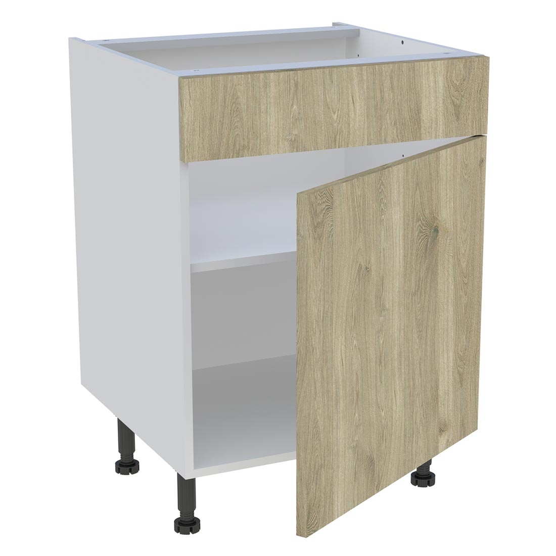 Meuble bas cuisine 1 porte, 1 faux tiroir H. 87 cm x L. 60 cm - Chêne doré