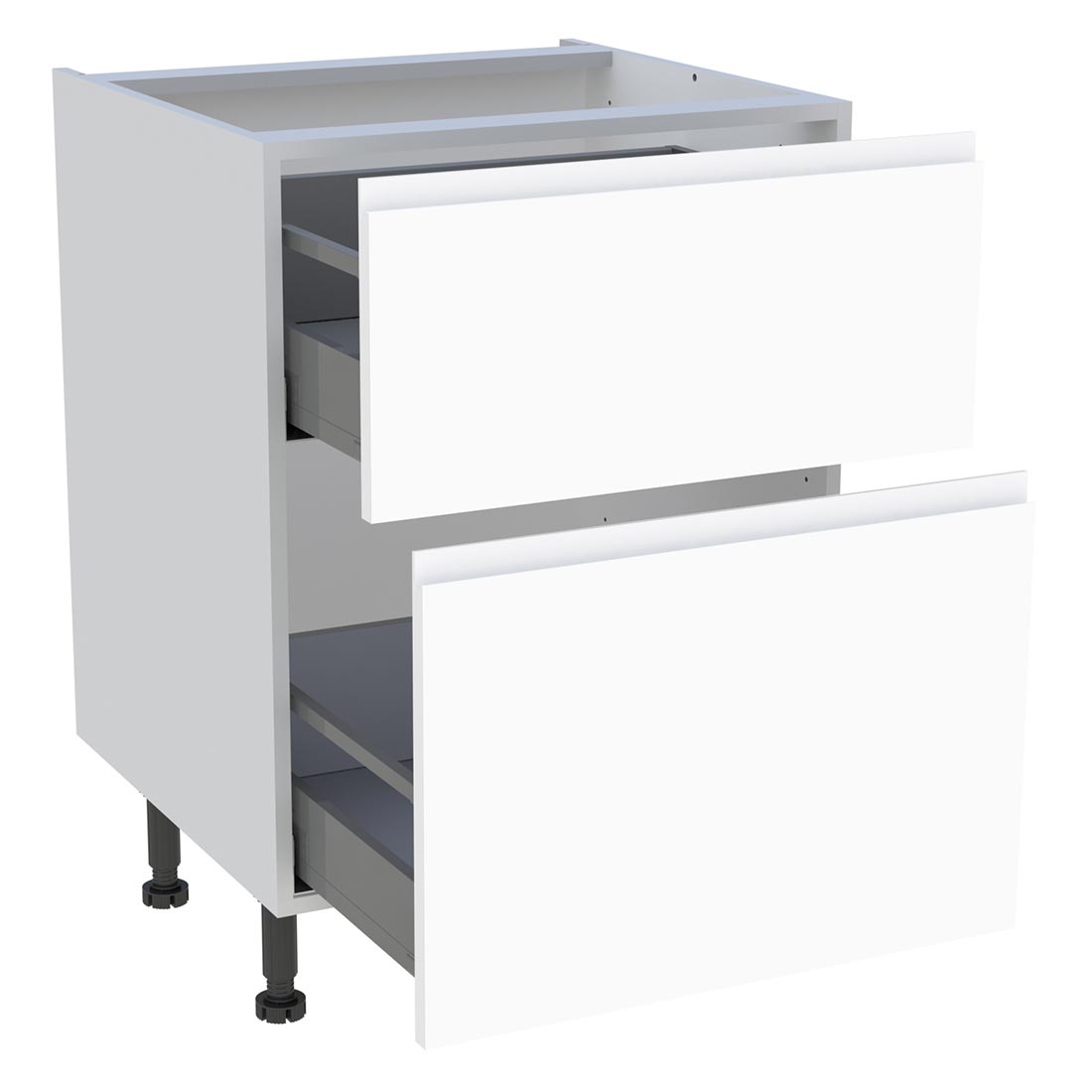 Meuble bas cuisine 2 casseroliers H. 87 cm x L. 60 cm - Blanc mat sans poignée