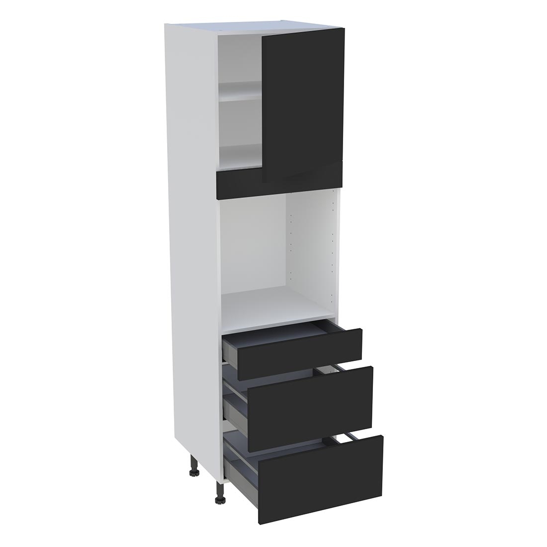Colonne cuisine 1 porte, 1 tiroir, 2 casseroliers H. 216,6 cm x L. 60 cm - Noir mat