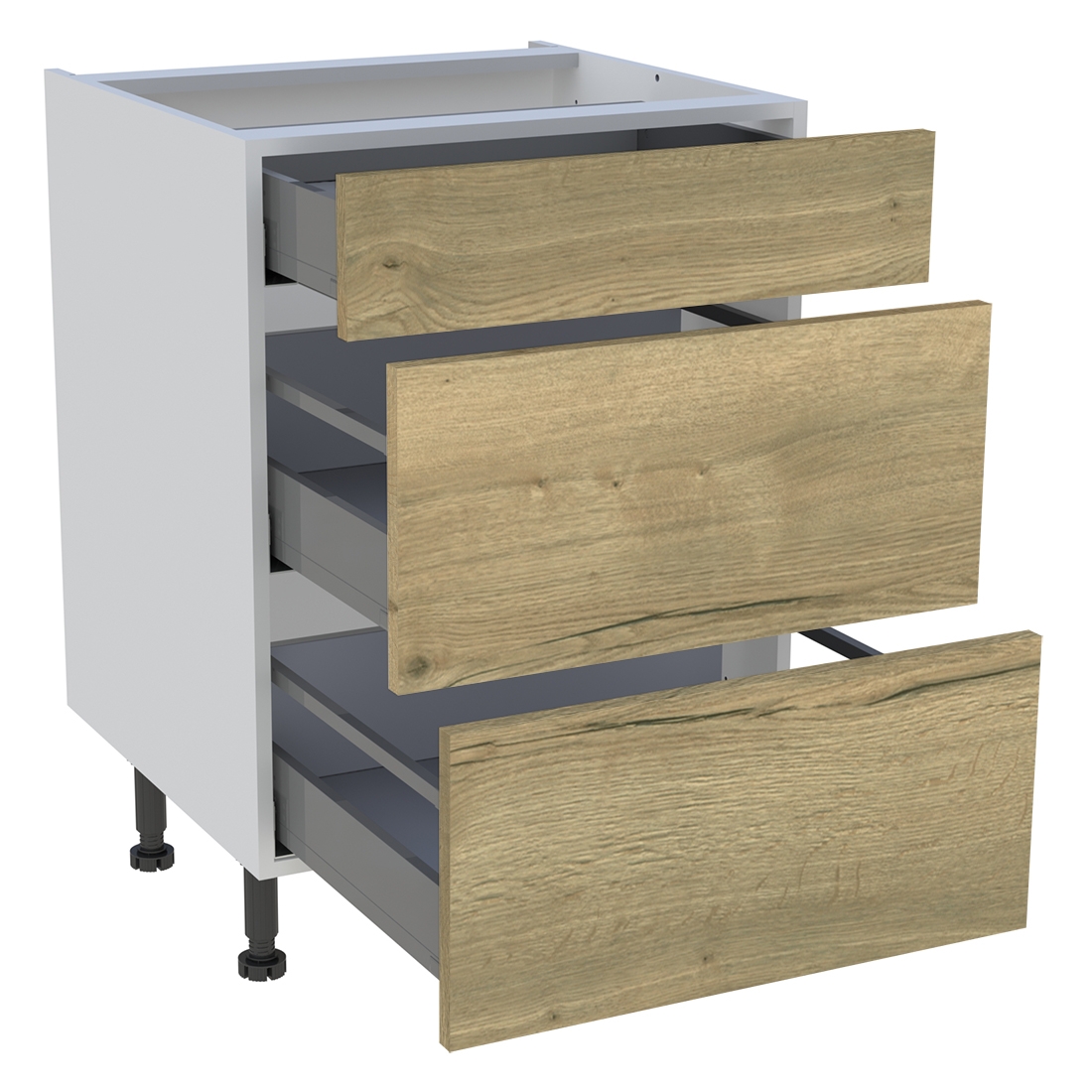 Meuble bas cuisine 1 tiroir, 2 casseroliers H. 87 cm x L. 60 cm - Chêne structuré