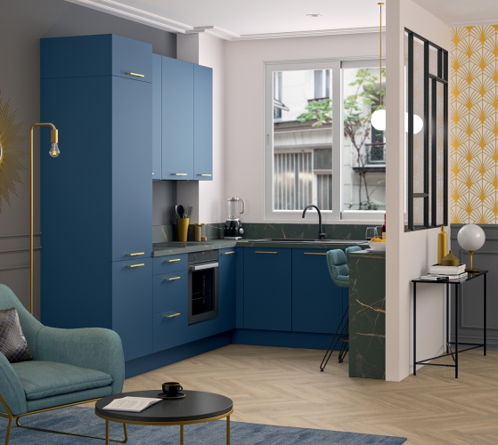 Modèle Bleu Nuit Mat – Cuisine en U