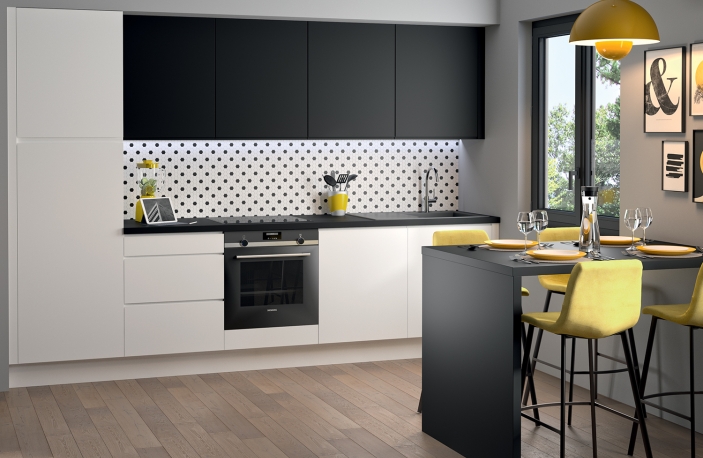 Modèle Blanc et Noir sans Poignée – Cuisine en I