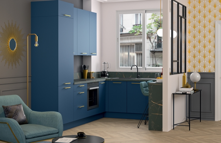 Modèle Bleu Nuit Mat – Cuisine en U