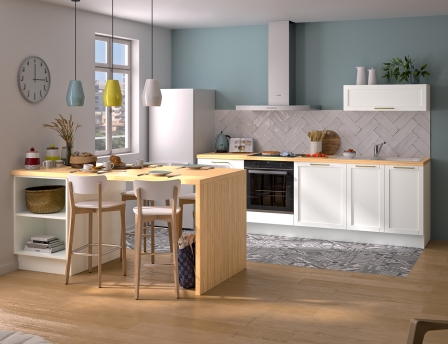 Modèle Blanc Cadre – Cuisine en I avec ilot