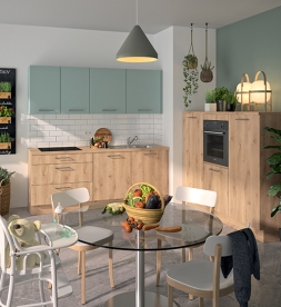 Modèle Vert Opale Mat et Chêne Doré – Cuisine en L
